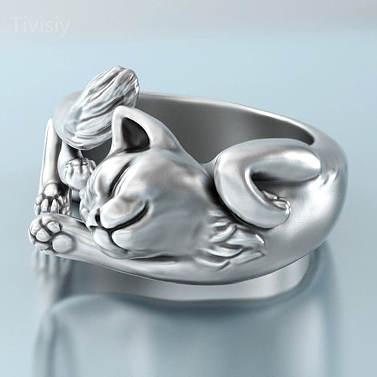 Lovely Cat Textured Ring