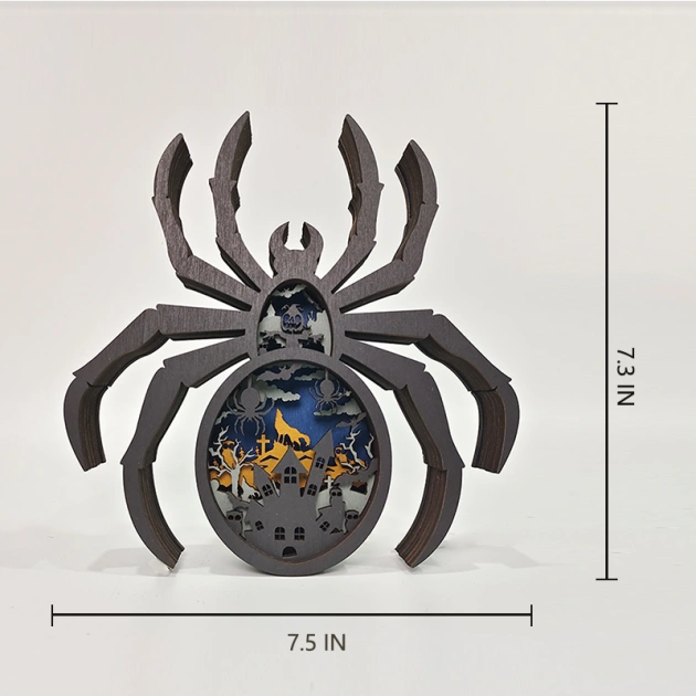 Spider 3D Wooden Carving,Suitable for Home Decoration,Holiday Gift,Art Night Light