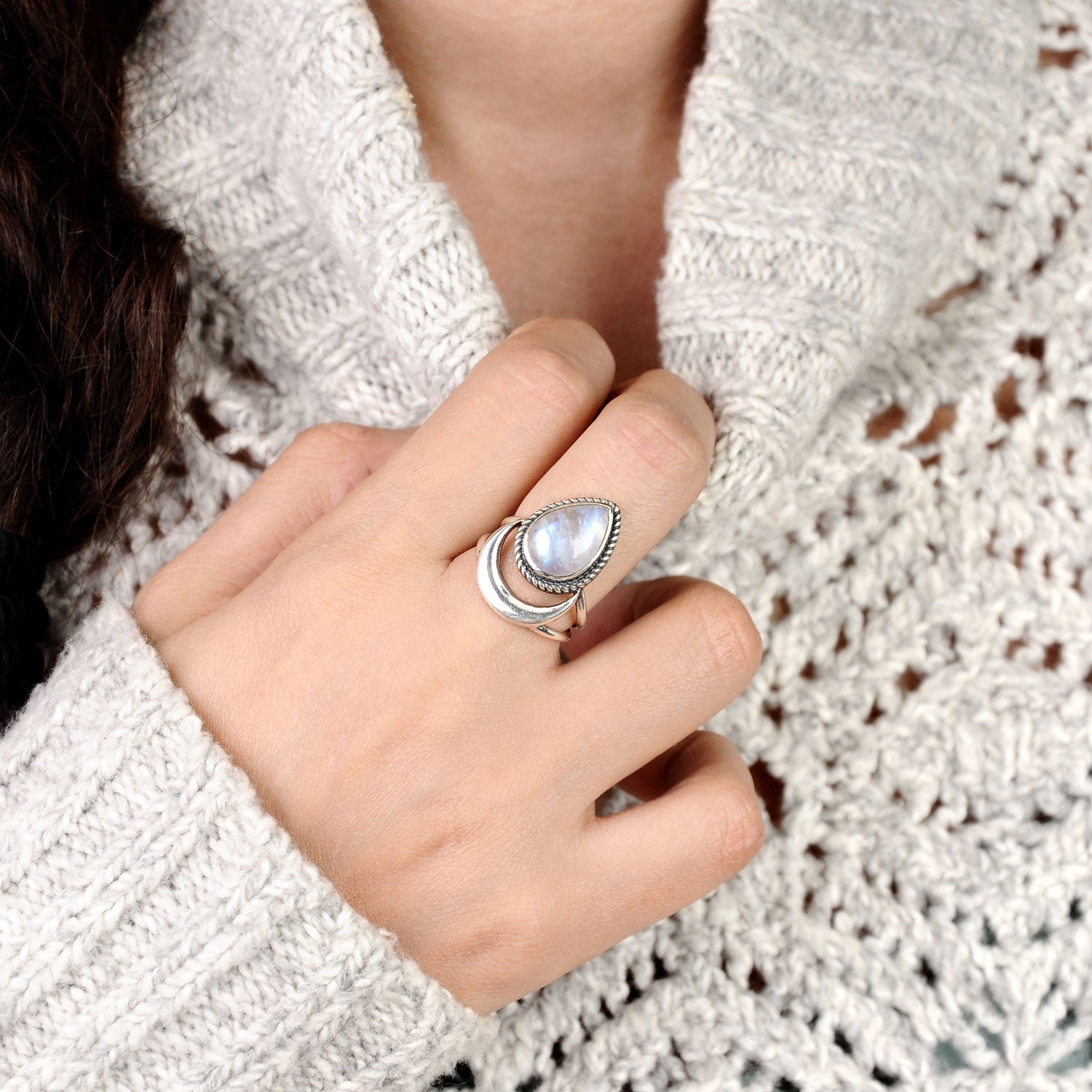 Sterling Silver Crescent Moon Ring