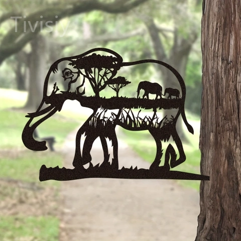 Garden Decor Art - Metal Elephant Silhouettes Lawn Ornaments, Festival Decorations