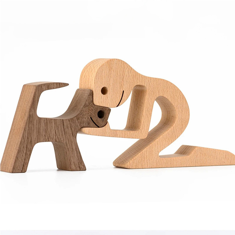Man & Dog Wooden Carving Crafts