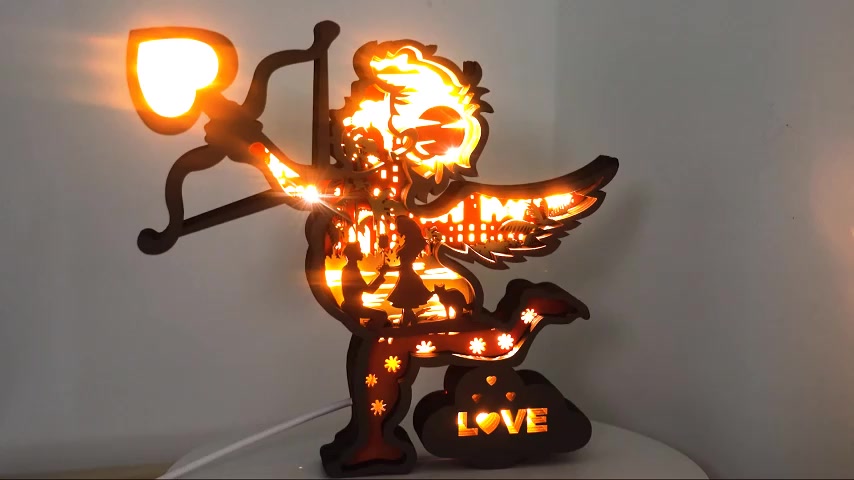 Archery Cupid 3D Wood Statue Lamp with Voice Control and Remote Control