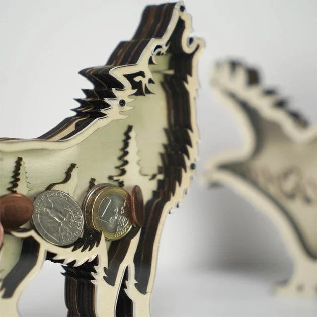 Wolf Carving Handcraft Money Box Gift