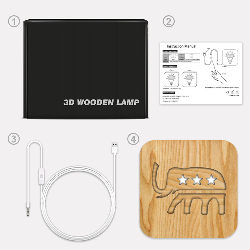 Elephant Wood Frame Night Light