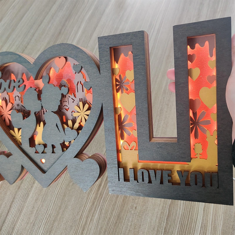 Valentine's Day 3D Wooden Carving Night Light