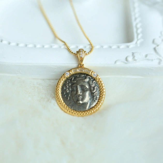Nymph Larissa and Horse Coin Necklace