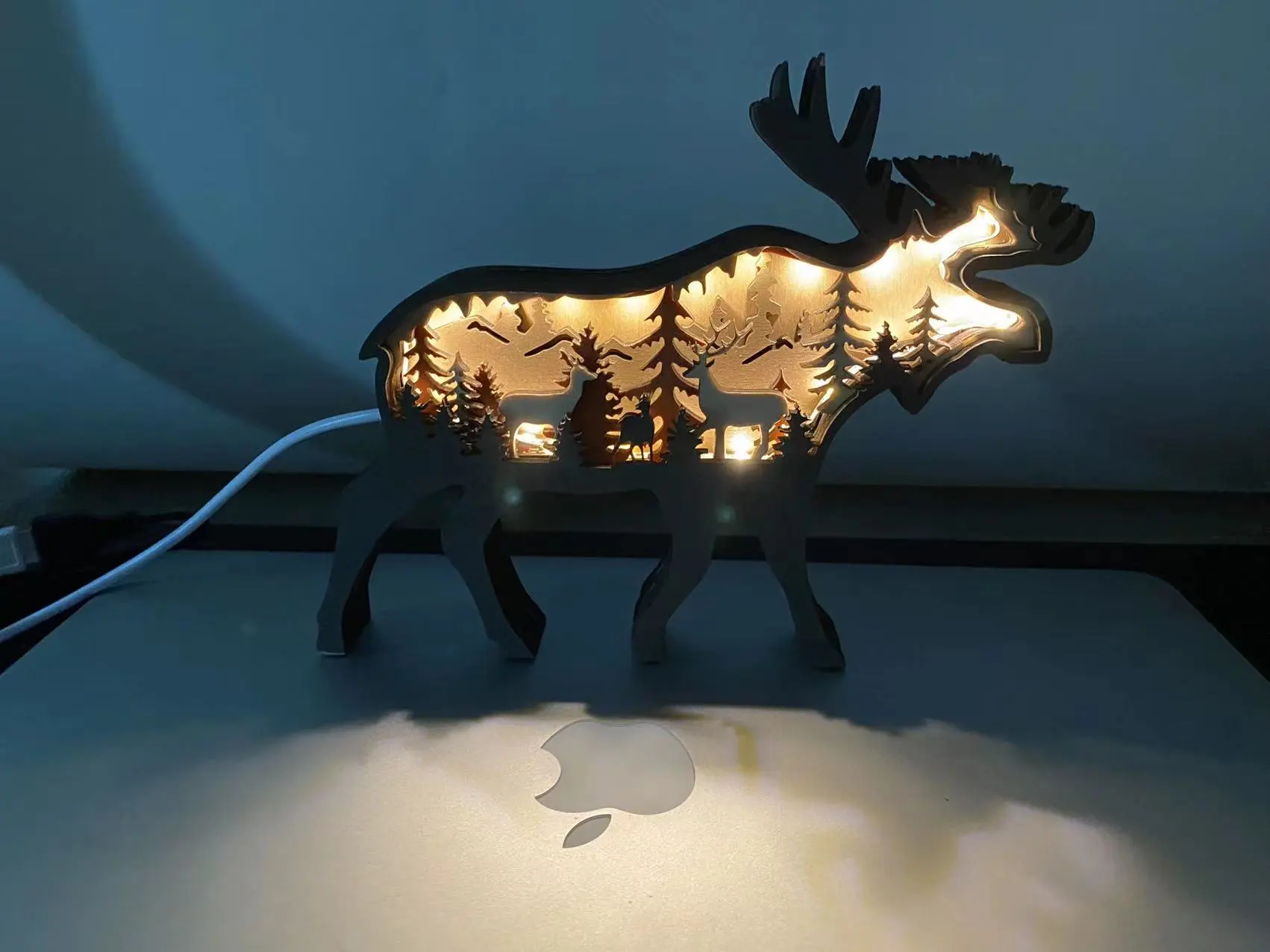Moose 3D Wooden Carving,Suitable for Home Decoration,Holiday Gift,Art Night Light