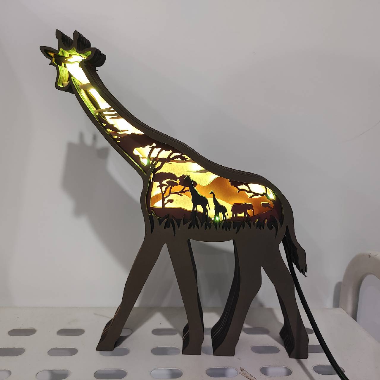 Night Desk, For - Suitable Tivisiy Carving Bedside, Exquisite Bedroom, Light Wooden Giraffe Light,