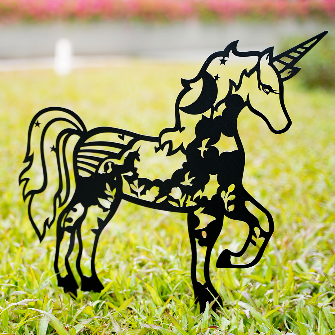 Garden Decor Art - Metal Unicorn Cardinal Silhouettes Lawn Ornaments, Festival Decorations