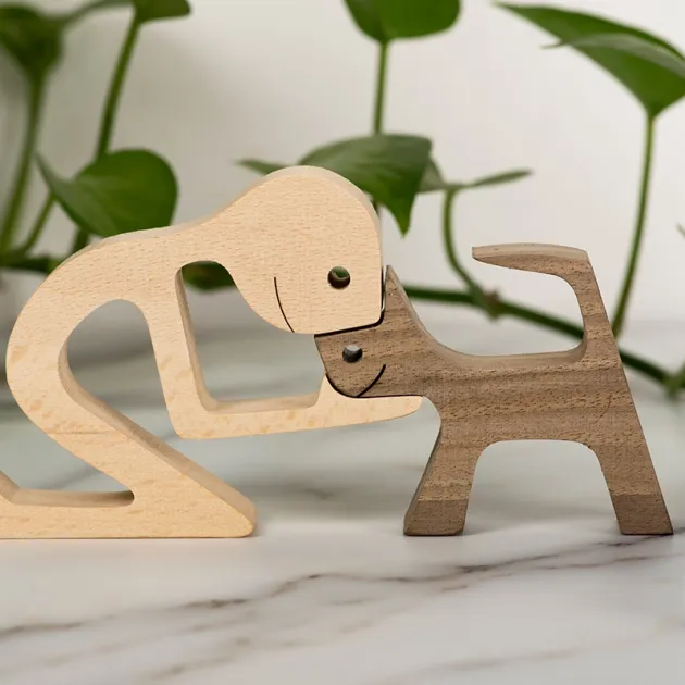 Man & Dog Wooden Carving Crafts