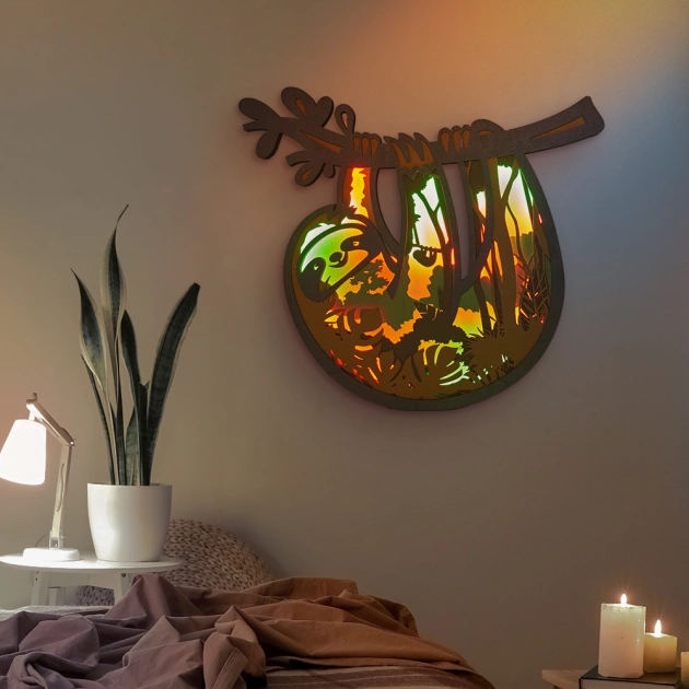 Sloths Wooden Carving Light, Suitable For Bedroom, Bedside, Desk, Exquisite Night Light