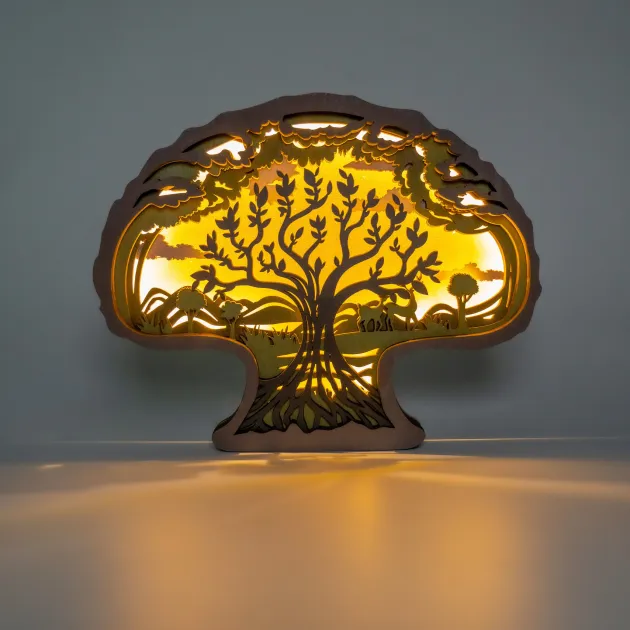 Tree Of Life 3D Wood Statue Lamp with Voice Control and Remote Control