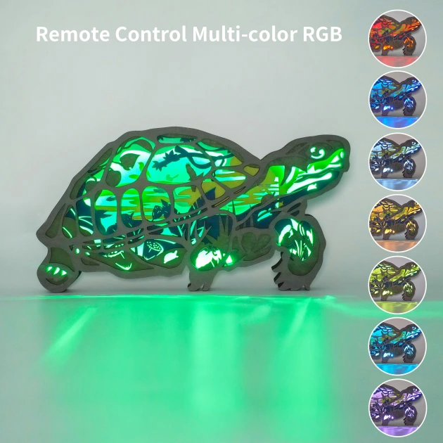 Tortoise Wood Animal Statue Lamp with Voice Control and Remote Control