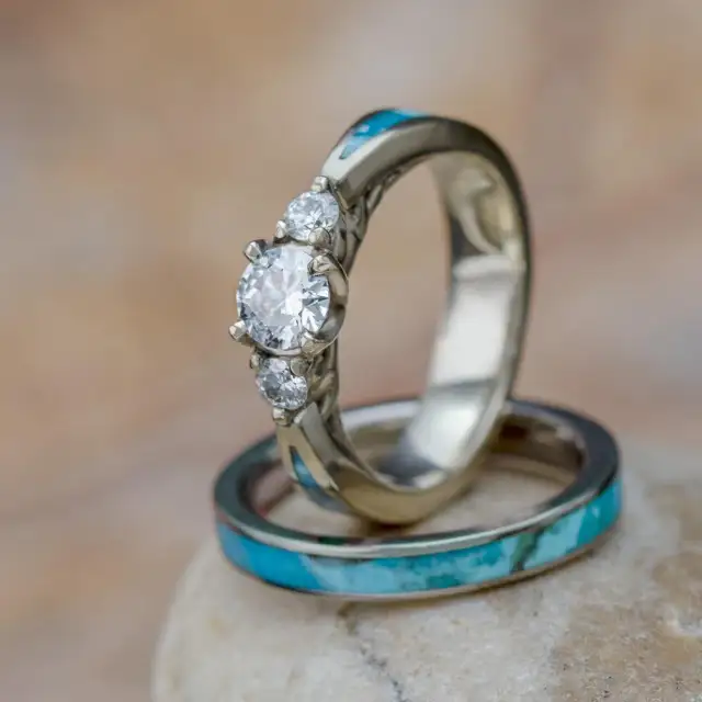 2pc Diamond Accents & Turquoise Rings