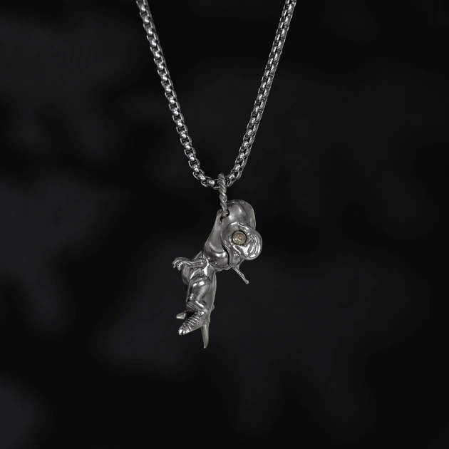 S925 Silver Artistic Dino Pendant with Moveable Limbs and Biteable Mouth