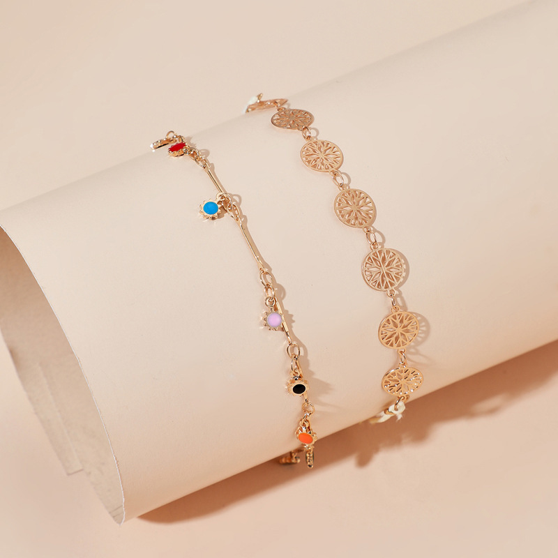 2pcs Hollow Out Gemstone Anklet