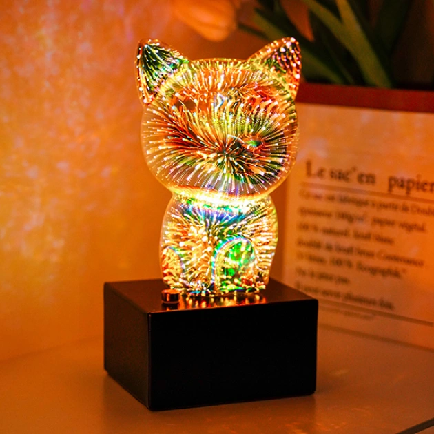 Ambient 3D Cat Glass Fireworks Decorative Lamp
