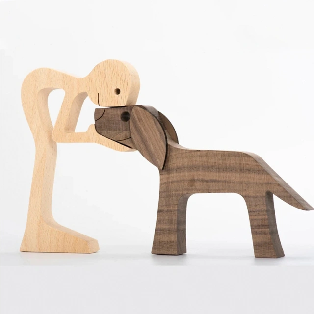 Boy & Dog Wooden Carving Crafts