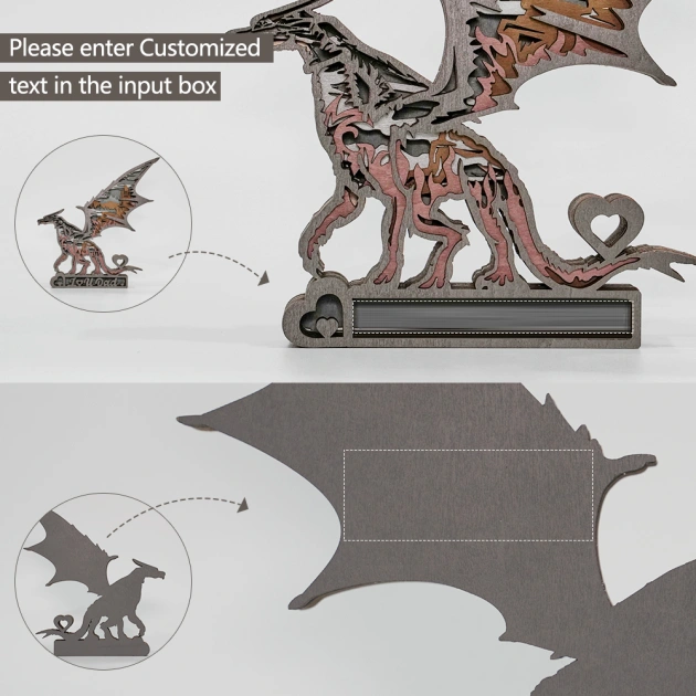 Customized Text Dragon 3D Wooden Carving Light Suitable for Mother's Day Anniversary Gift