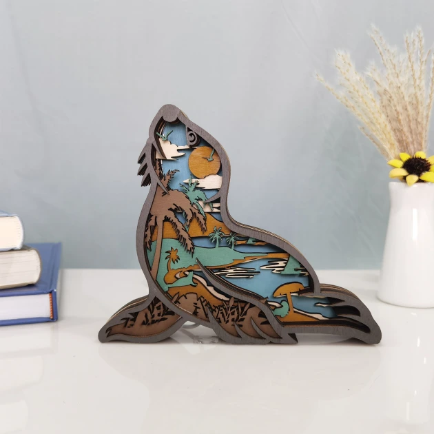 Hawaiian monk seal Wooden Animal Night Light, For Home Desktop & Room Wall Decor, Holiday Gift