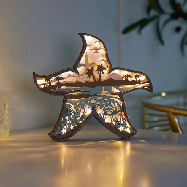Starfish 3D Wooden Carving,Suitable for Home Decoration,Holiday Gift,Art Night Light