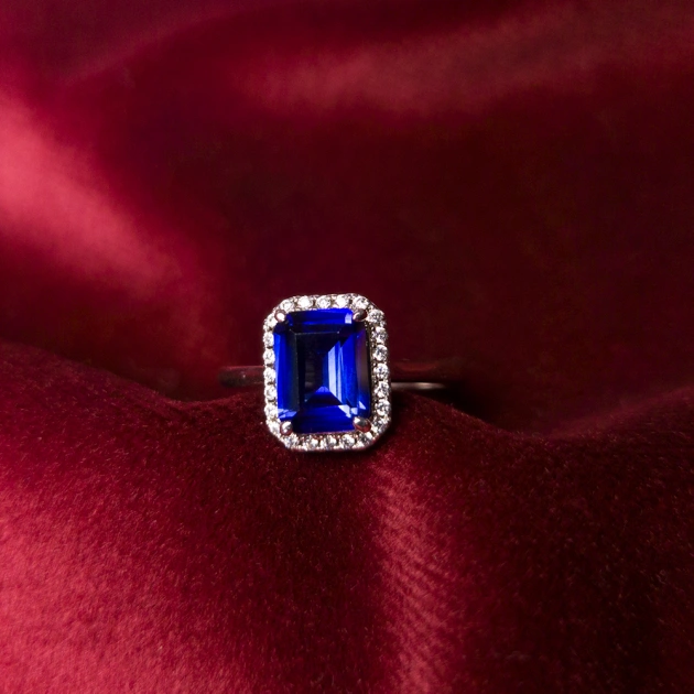 1.5CT Synthetic Sapphire Emerald Cut Ring