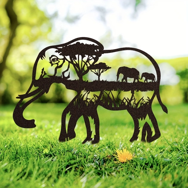 Garden Decor Art - Metal Elephant Silhouettes Lawn Ornaments, Festival Decorations