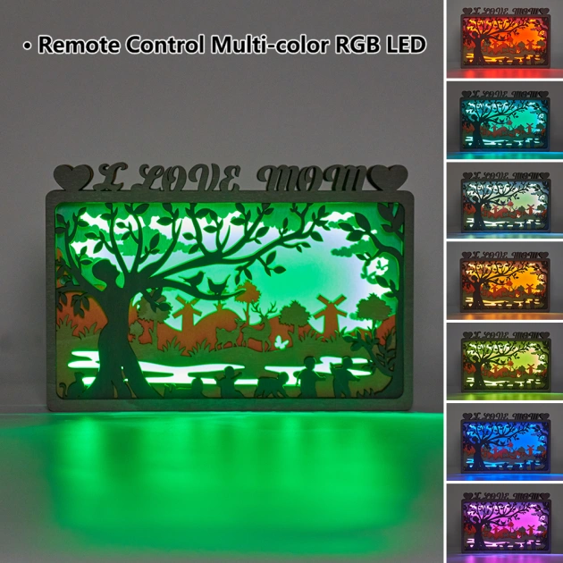 Frame-shape Life Tree LED Wooden Night Light With Voice Control and Remote Control