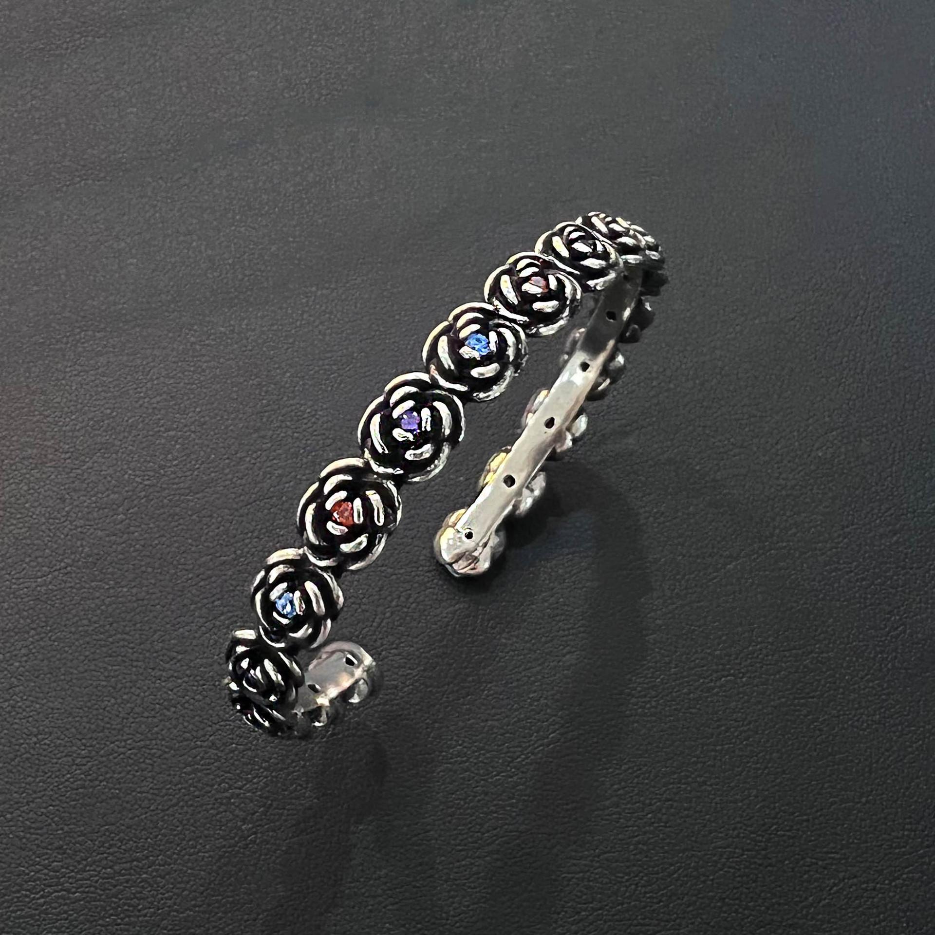 Multi-colored Stone Rose Cuff Bracelet