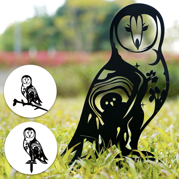 Garden Decor Art - Metal Owl Silhouettes Lawn Ornaments, Festival Decorations