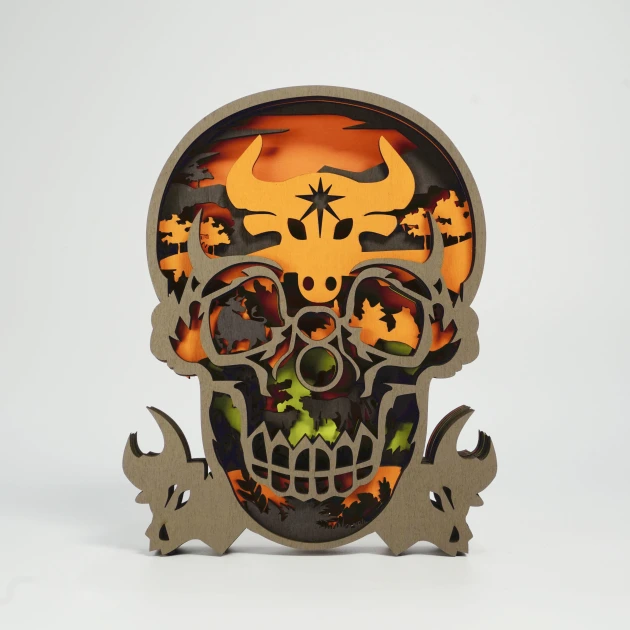 Taurus Skull 3D Wooden Carving,Suitable for Home Decoration,Holiday Gift,Art Night Light