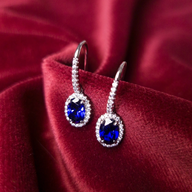 1CT Synthetic Sapphire Oval Cushion Cut Earrings