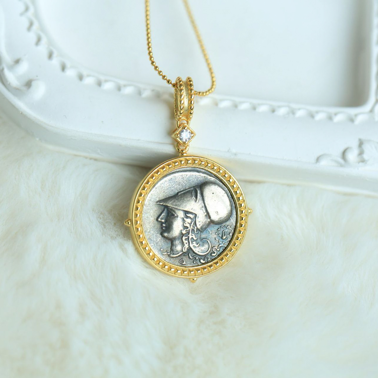 Athena, Goddess of Wisdom and Pegasus Coin Necklace