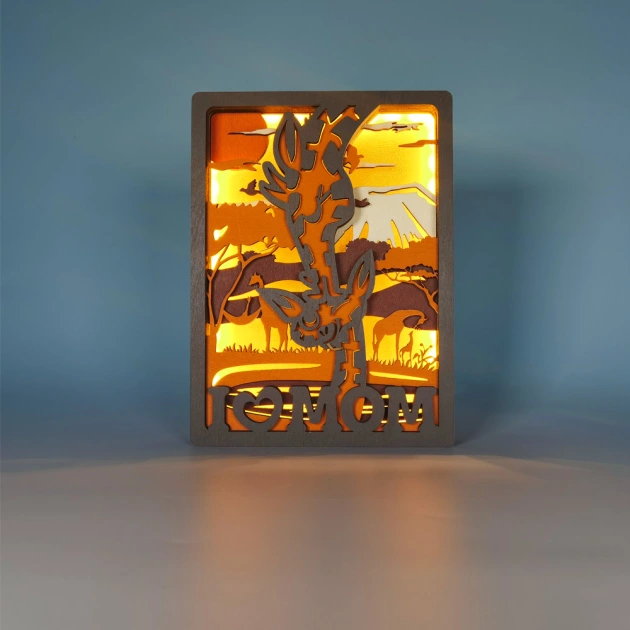 Frame-shape Giraffe LED Wooden Night Light Gift for Mother's Day, Home Desktop Decor Room Wall Decor