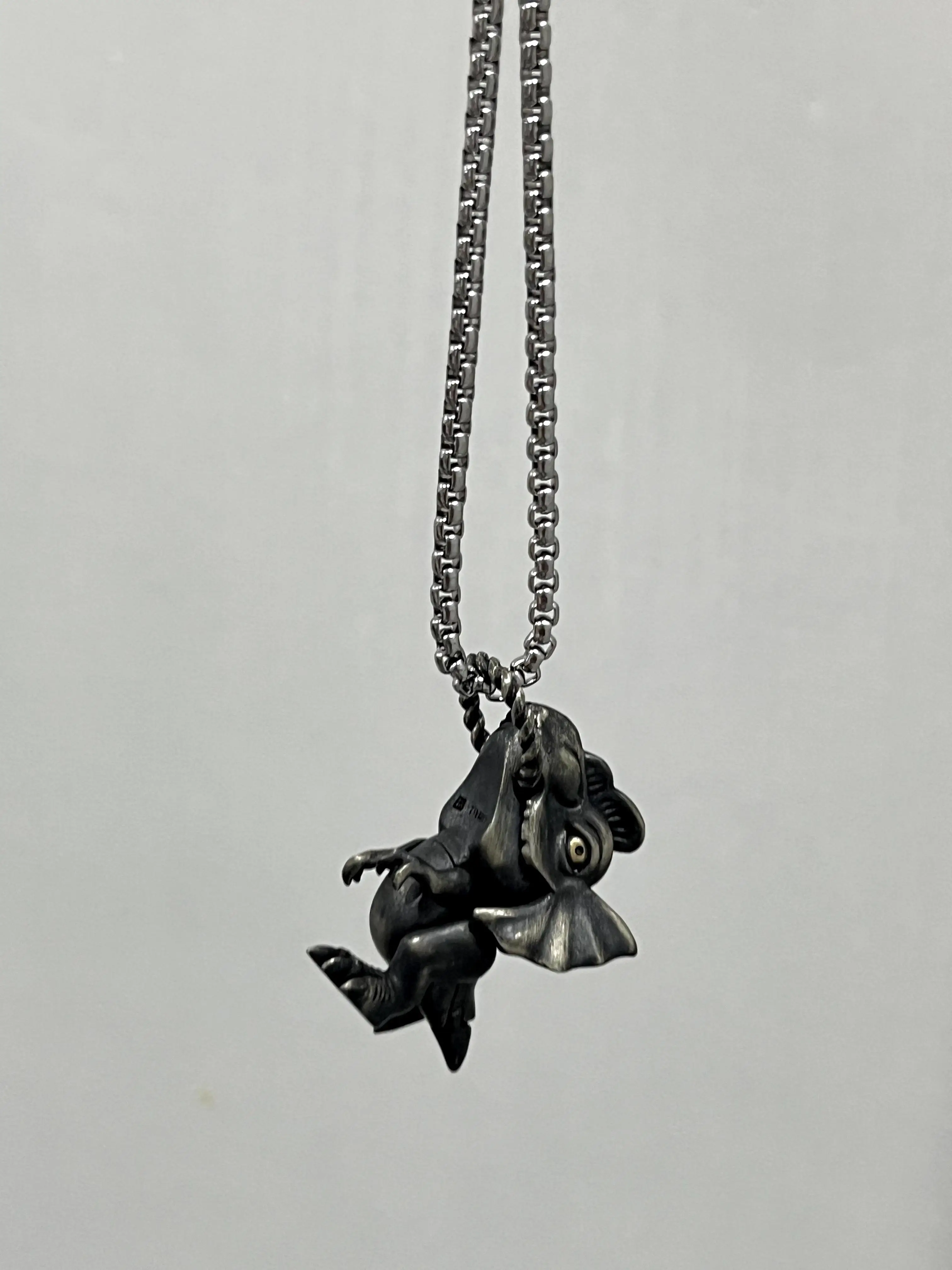 S925 Silver Artistic Dilophosaurus Dino Retro Pendant with Moveable Limbs and Biteable Mouth
