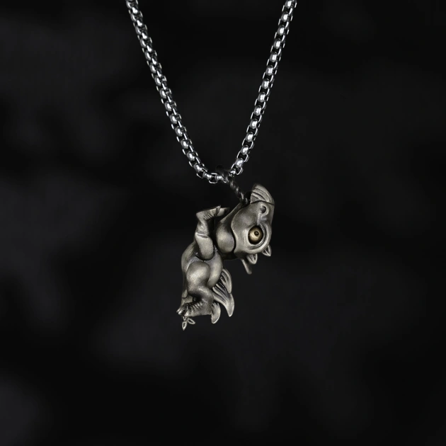 S925 Silver Artistic Stegosaurus Dino Retro Pendant with Moveable Limbs and Biteable Mouth
