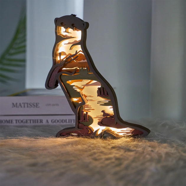 Otter Wood Animal Statue Lamp with Voice Control and Remote Control