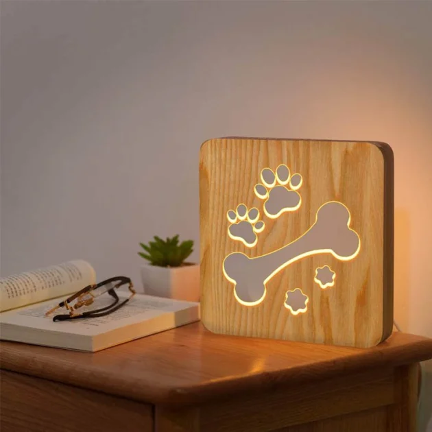 Dog Bone Wood Bedside Lamp