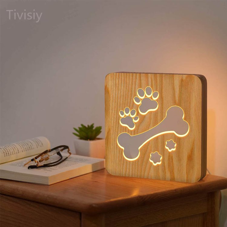 Dog Bone Wood Bedside Lamp