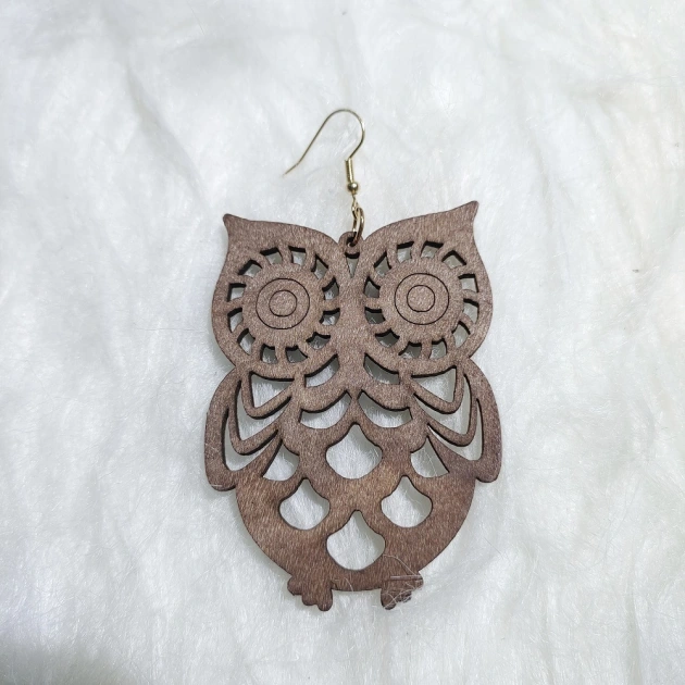 Classic Fashion Wood Owl Cutout Earrings