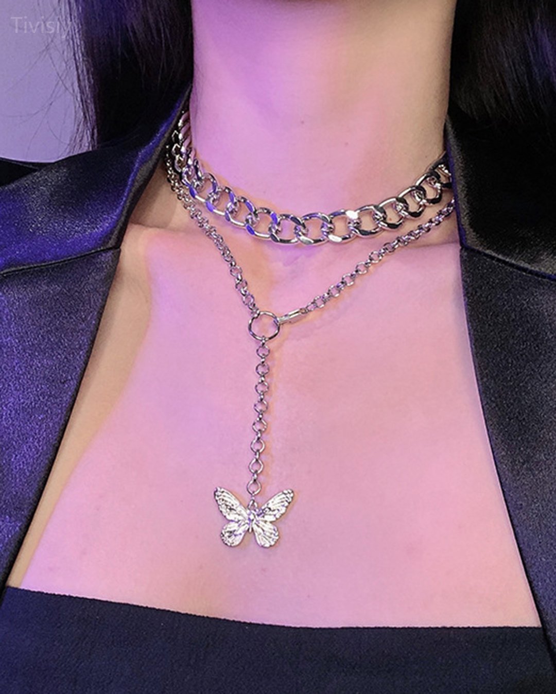 Butterfly Pendant Personality Double Clavicle