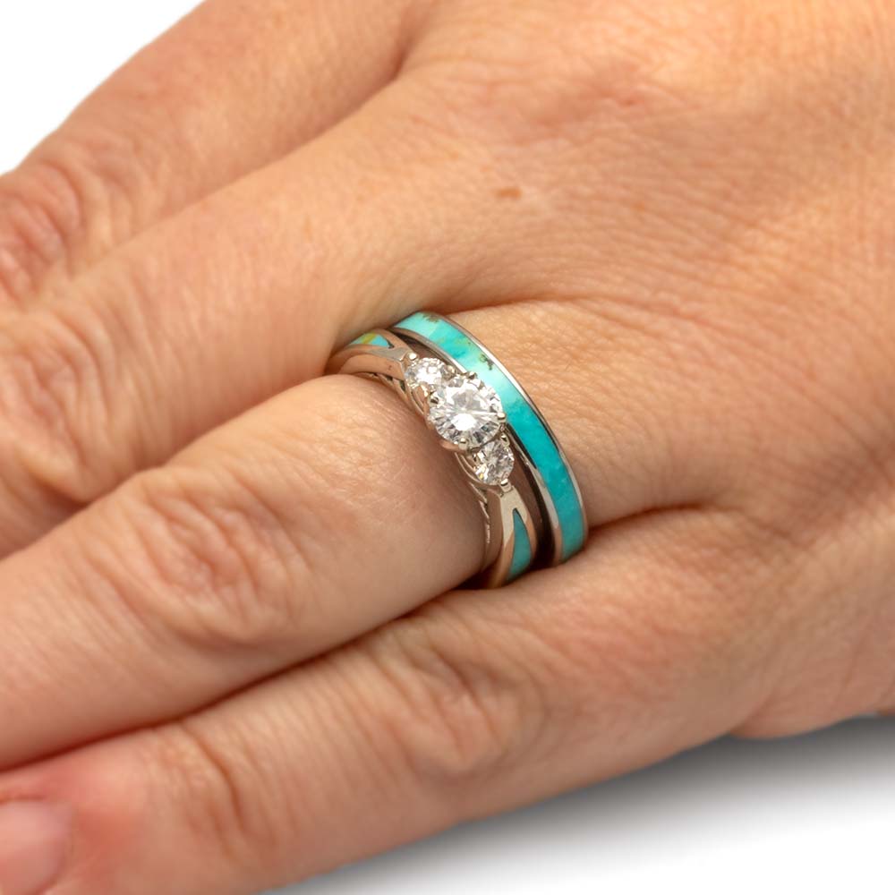 2pc Diamond Accents & Turquoise Rings