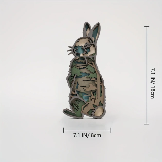 Eastern Cottontail 3D Wooden Carving,Suitable for Home Decoration,Holiday Gift,Art Night Light