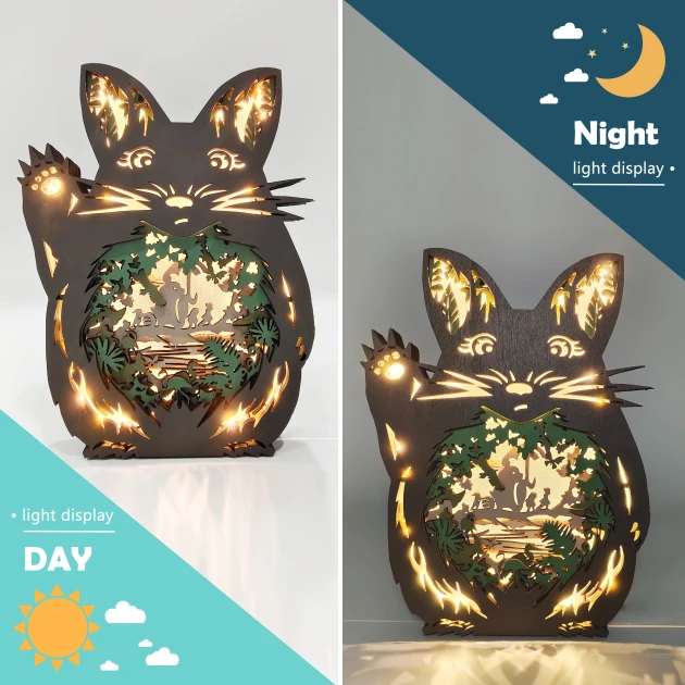 Chinchillas Wooden Carving Light, Suitable For Bedroom, Bedside, Desk, Exquisite Night Light