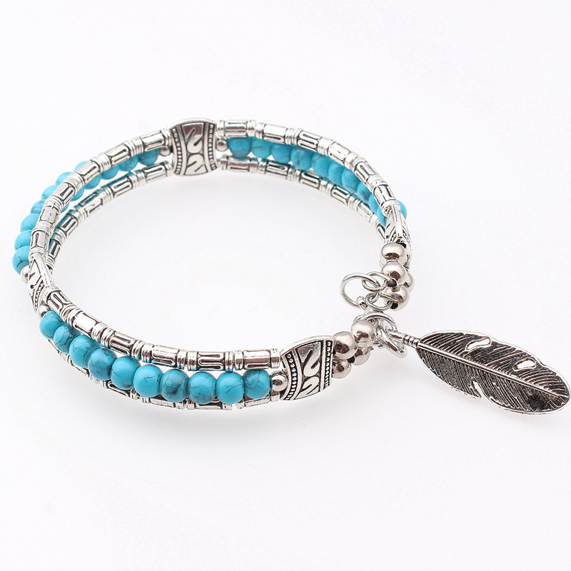 Ethnic Feather Turquoise Beads Bracelet