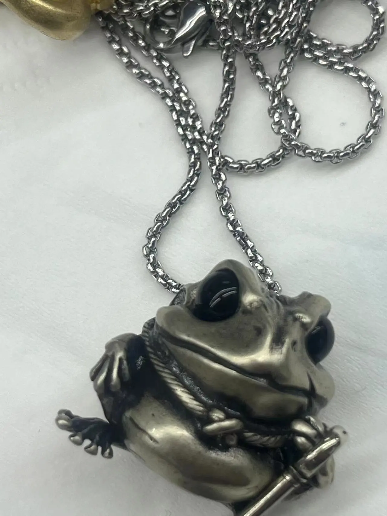 Medieval Vintage Silver Frog Pendant with Horned Helmet and Hammer