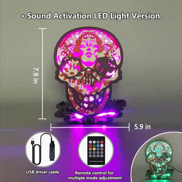 Virgo Skull 3D Wooden Carving,Suitable for Home Decoration,Holiday Gift,Art Night Light