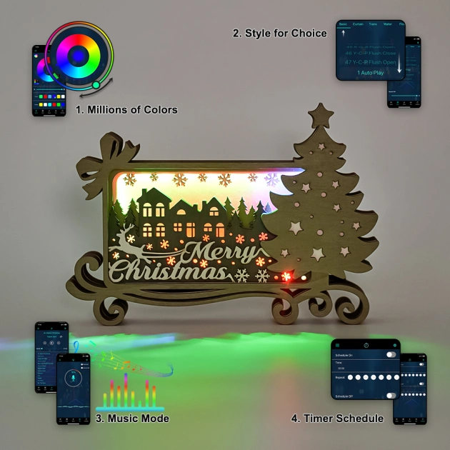 Christmas Tree Music Box Wooden Night Light with APP Control and Remote Control