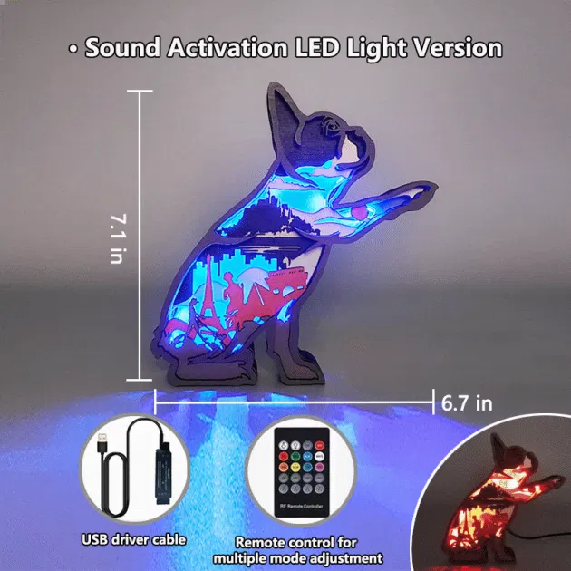 French Bulldog Wooden Night Light, Adorable Table Decoration, Choice For Dog Lovers
