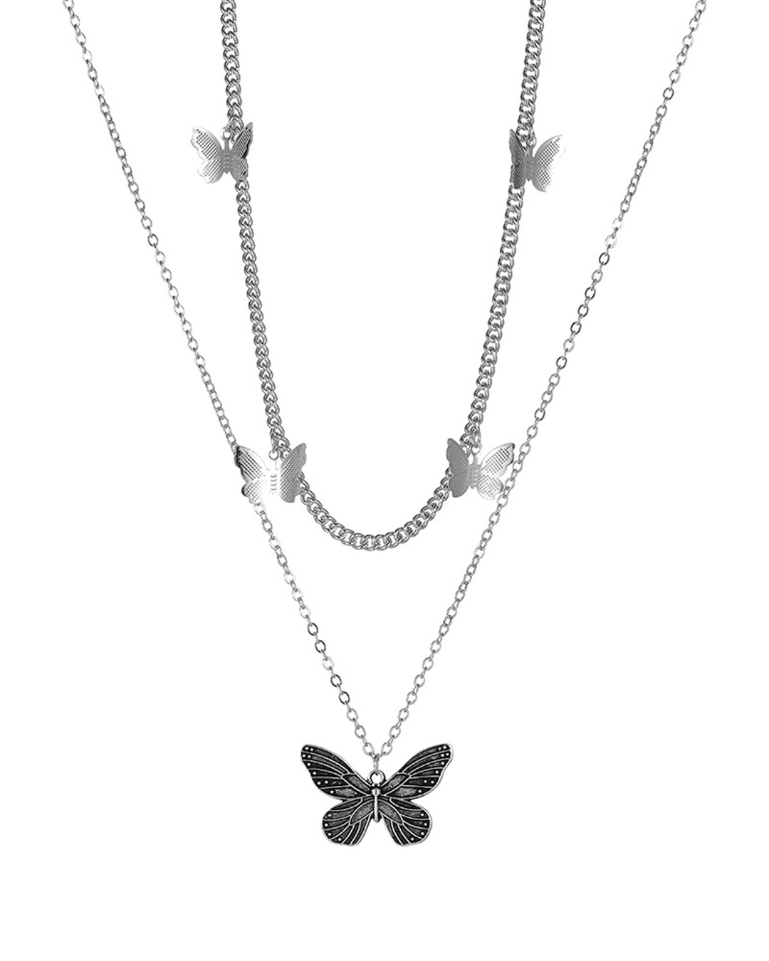 Multi Necklace With Butterfly In Silver